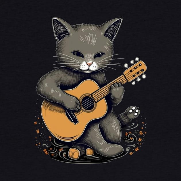 Rockin' Feline: Cat Playing Guitar Design by Imou designs